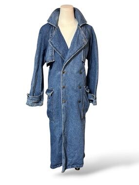 Vintage 80’s Avon Fashions Denim women's Double-Breasted Trench Coat size M